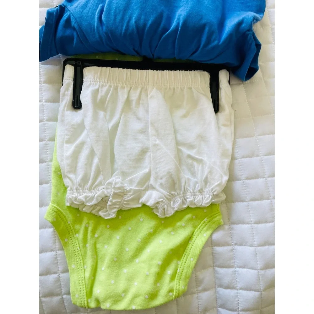 Carters Baby Girls 3 Piece Set Blue Floral Top Lime Polka Dot Bodysuit Shorts 3M